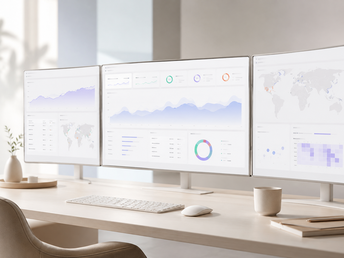 Bright multi-screen analytics workspace